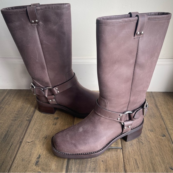 NEW Reformation Francesca Moto Boots Distressed Brown Leather Heeled Pull on 7.5 - Picture 3 of 14